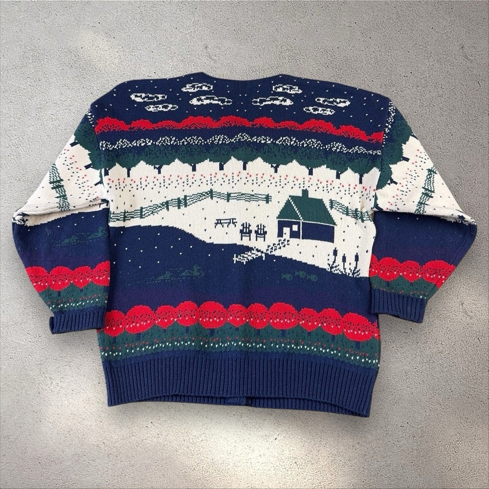 Vtg Northern Reflections Cardigan Sweater Winter Cabin Ducks Cottagecore Sz M - Picture 3 of 6